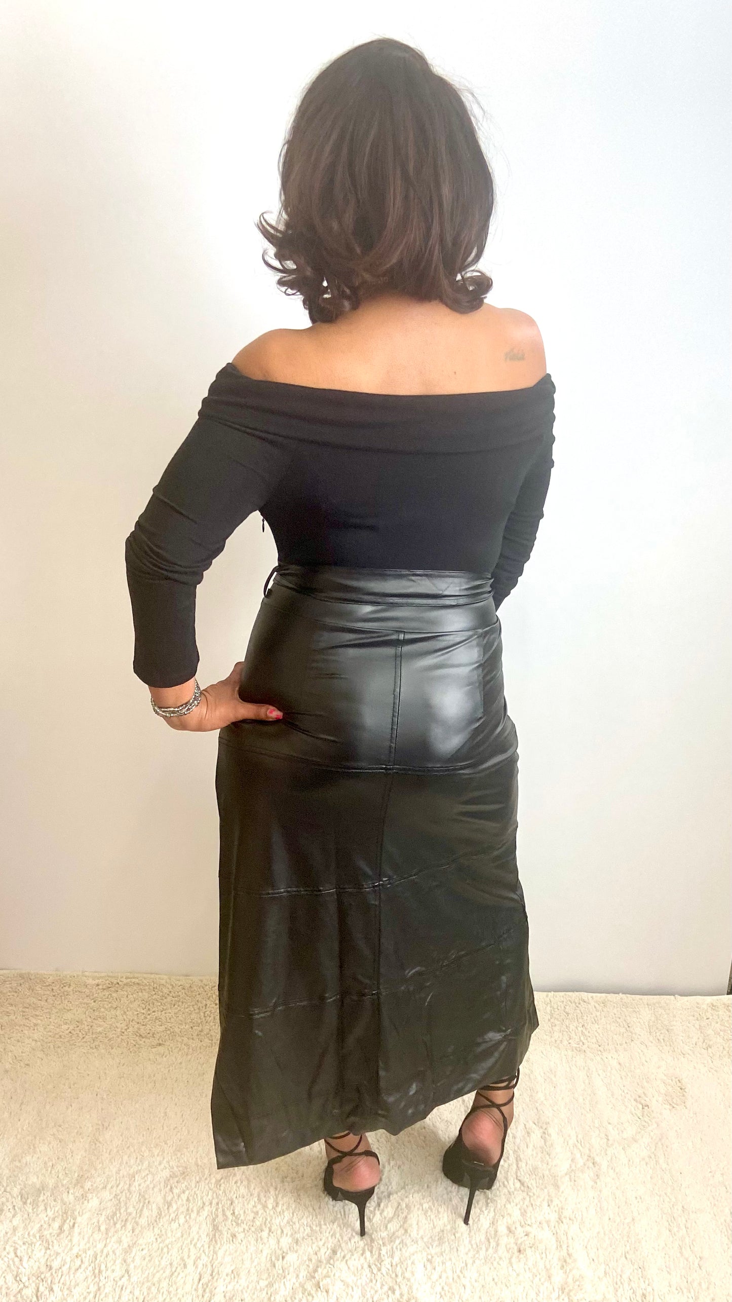 Off the shoulder faux leather dress
