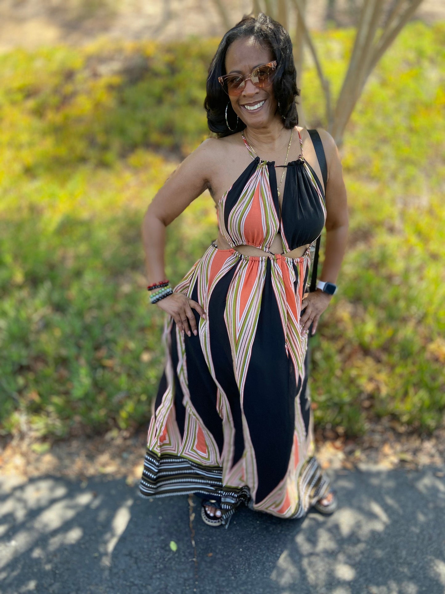 Printed Ruched Neckline Maxi