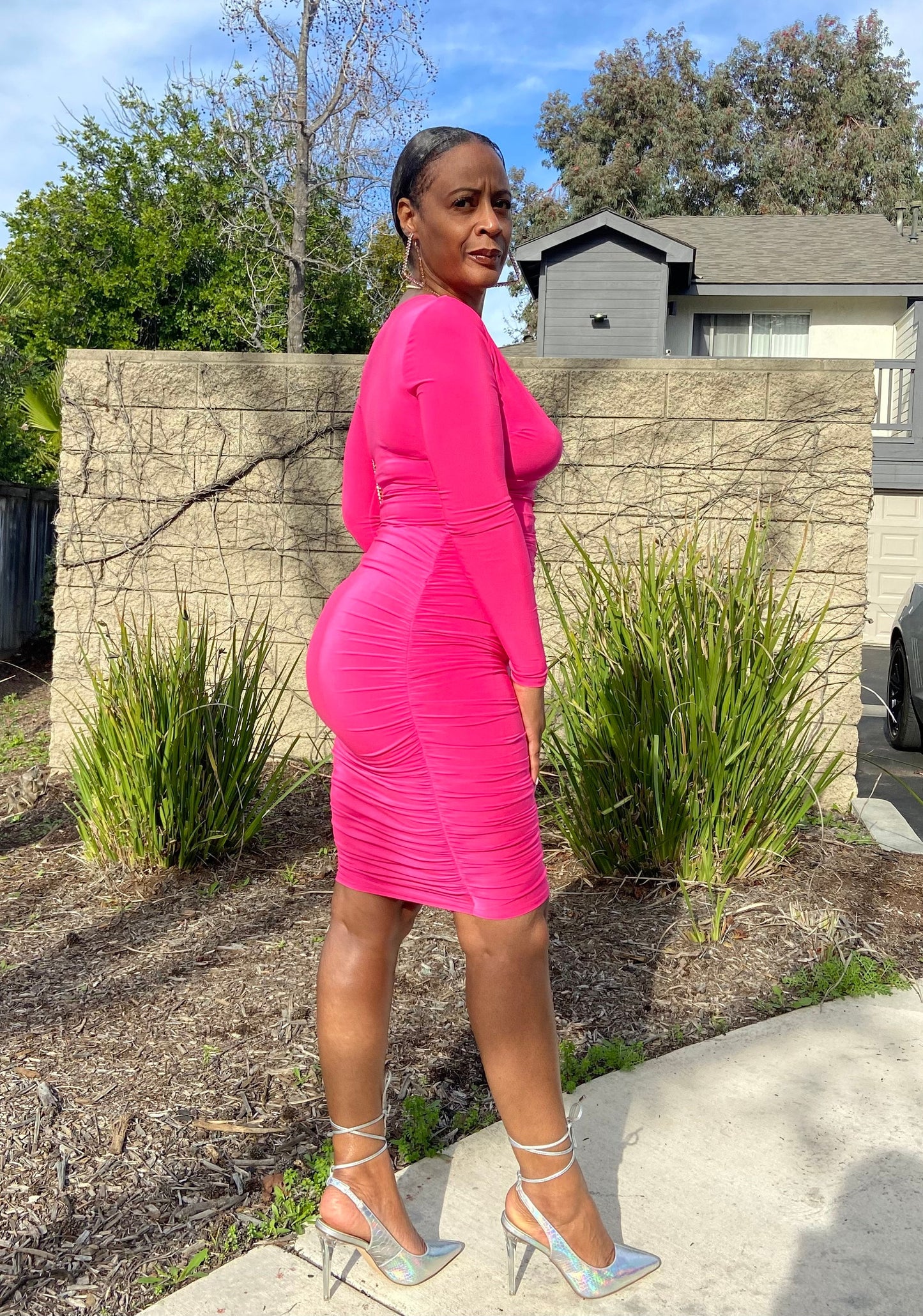 Ruched V Neck Dress