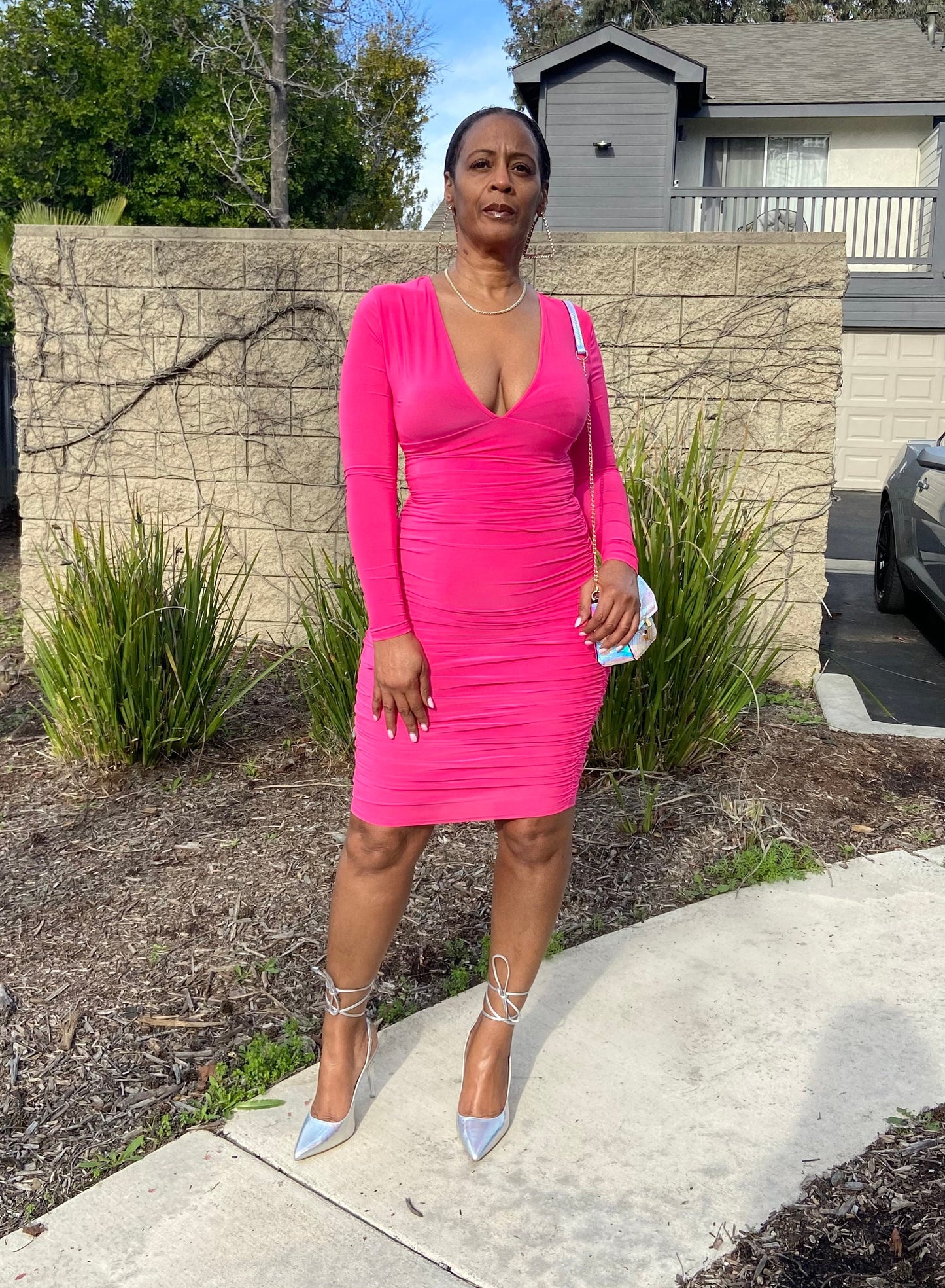 Ruched V Neck Dress