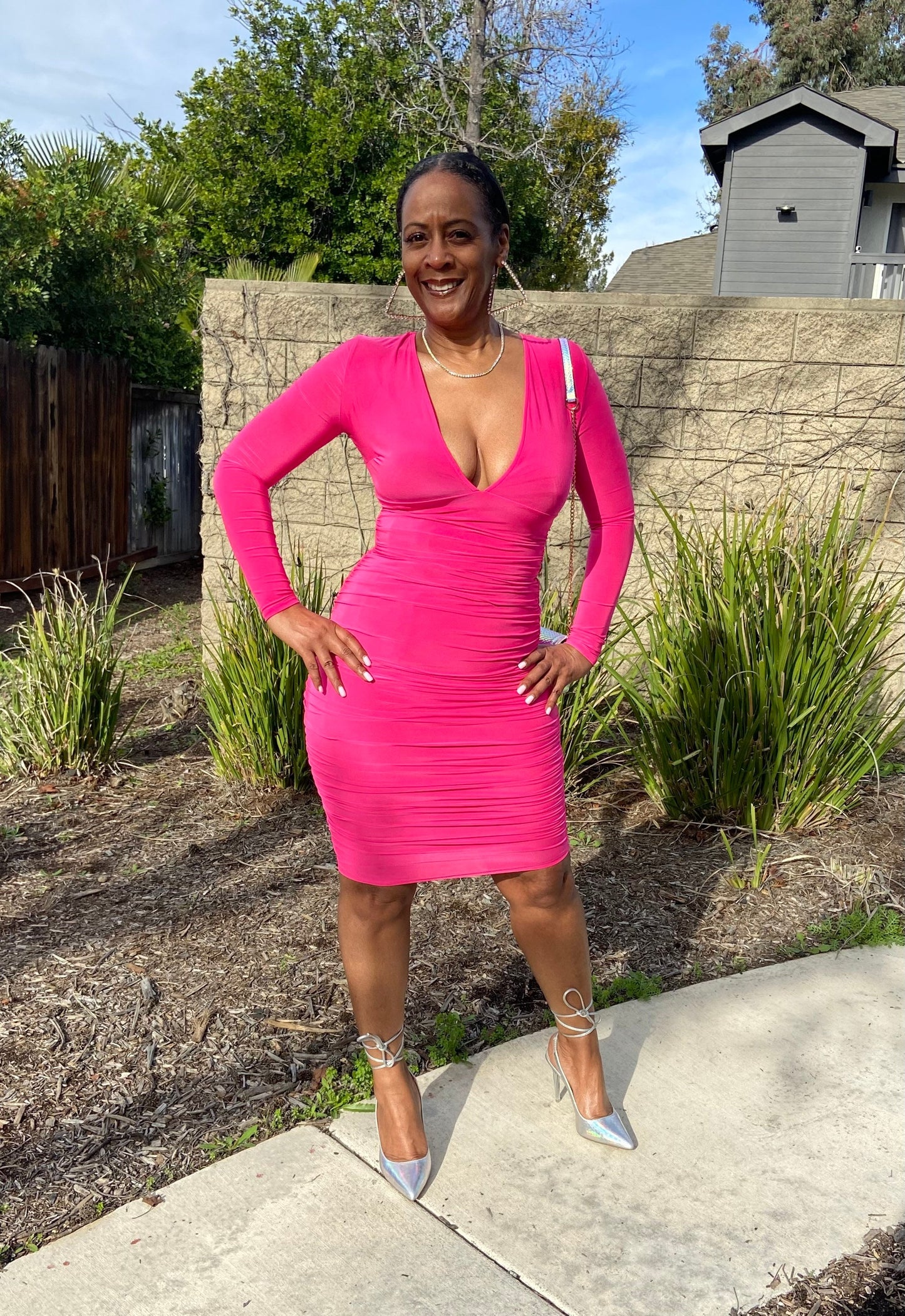 Ruched V Neck Dress