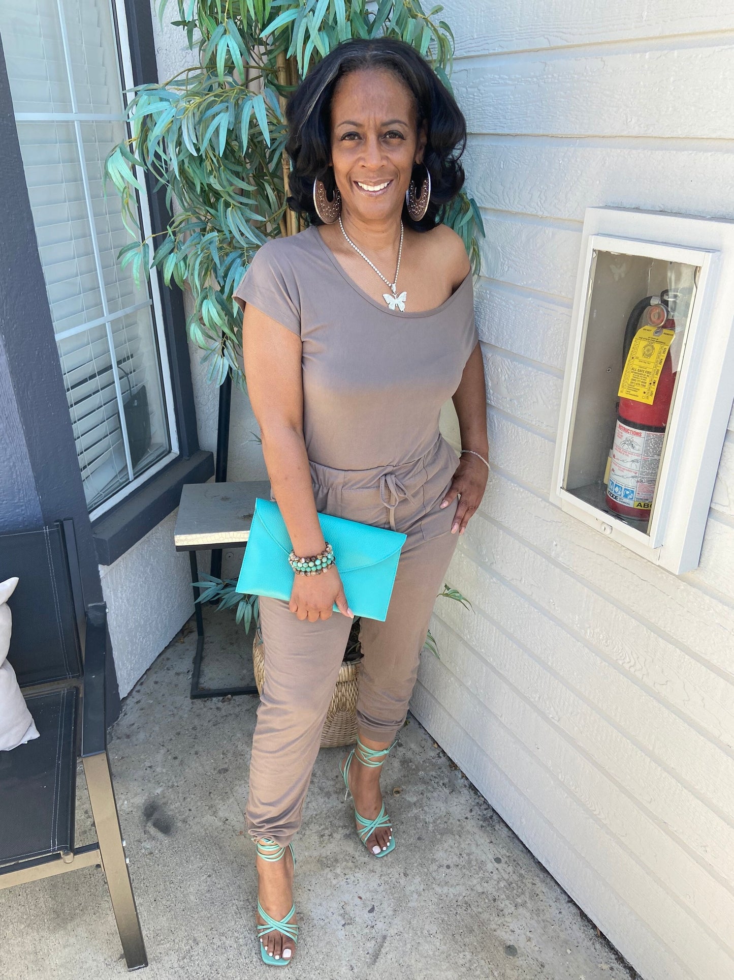 Mocha Off the shoulder jumpsuit