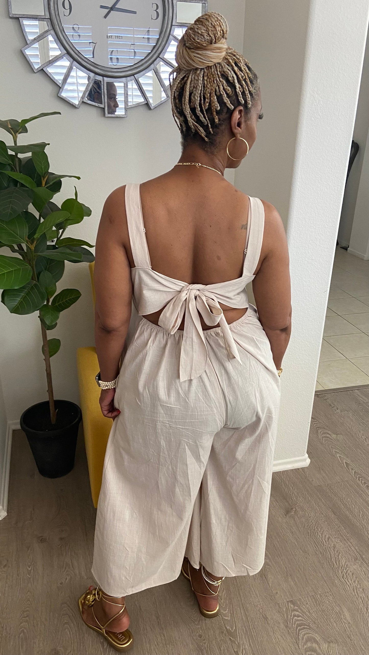 Square neck pleated front Jumpsuit