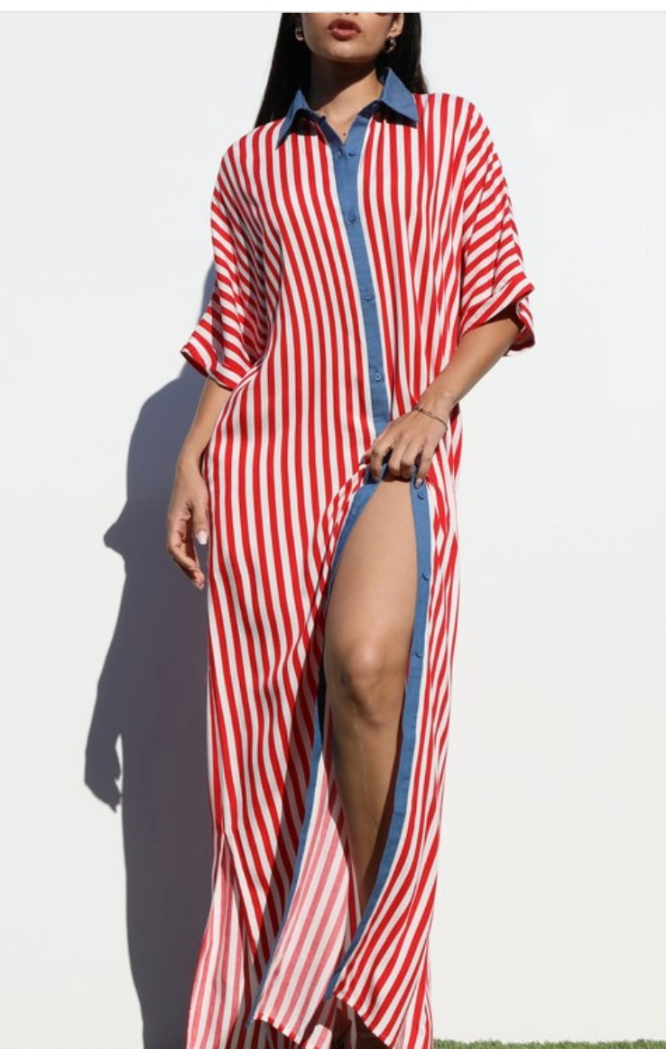 Striped Red & White Shirt Dress
