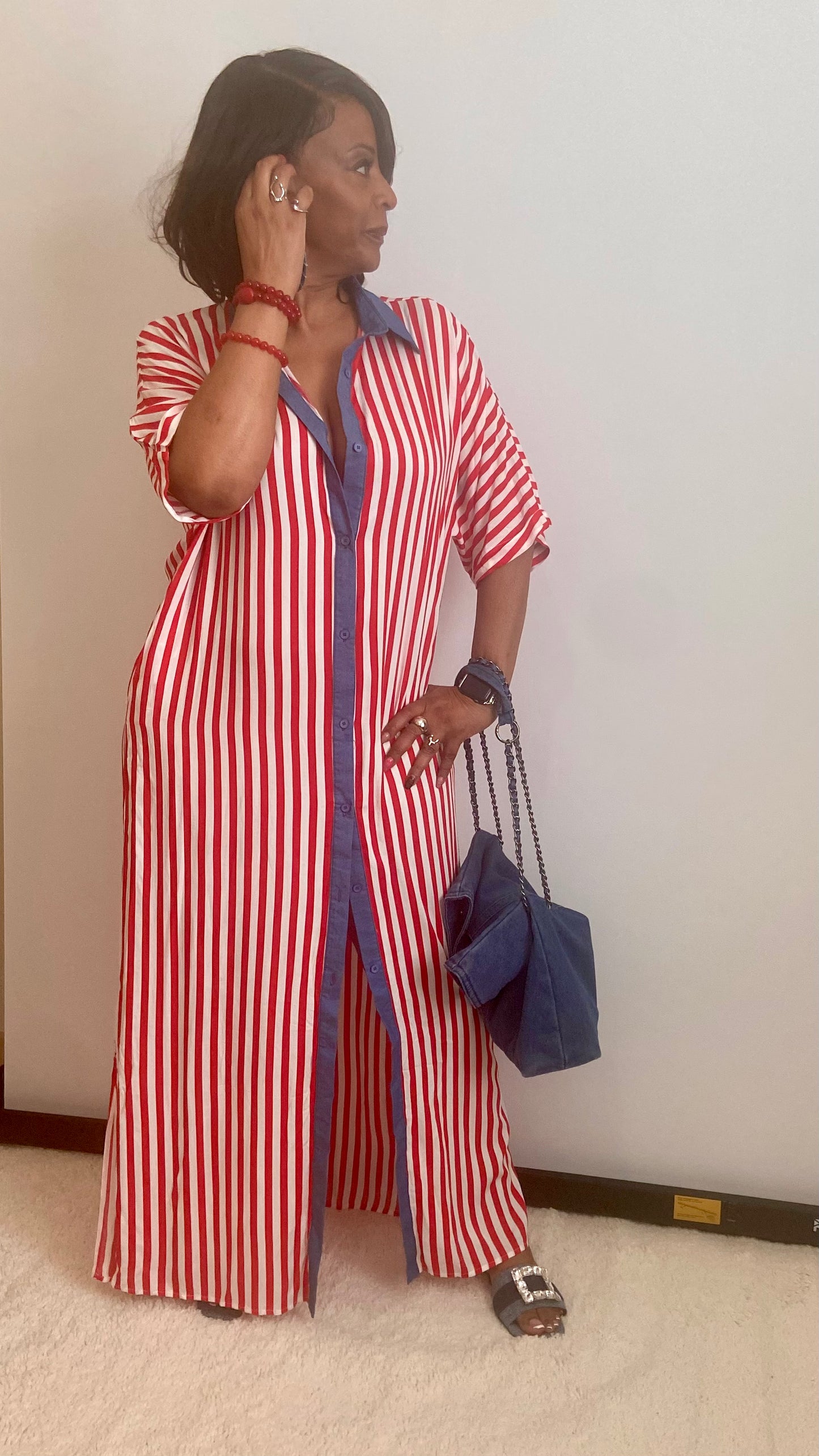Striped Red & White Shirt Dress