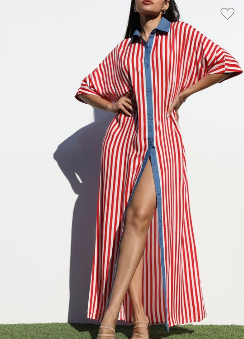Striped Red & White Shirt Dress