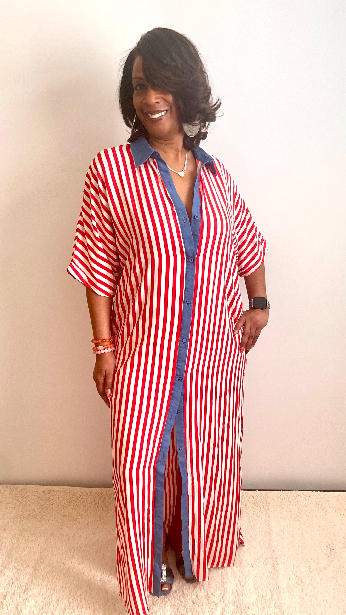 Striped Red & White Shirt Dress