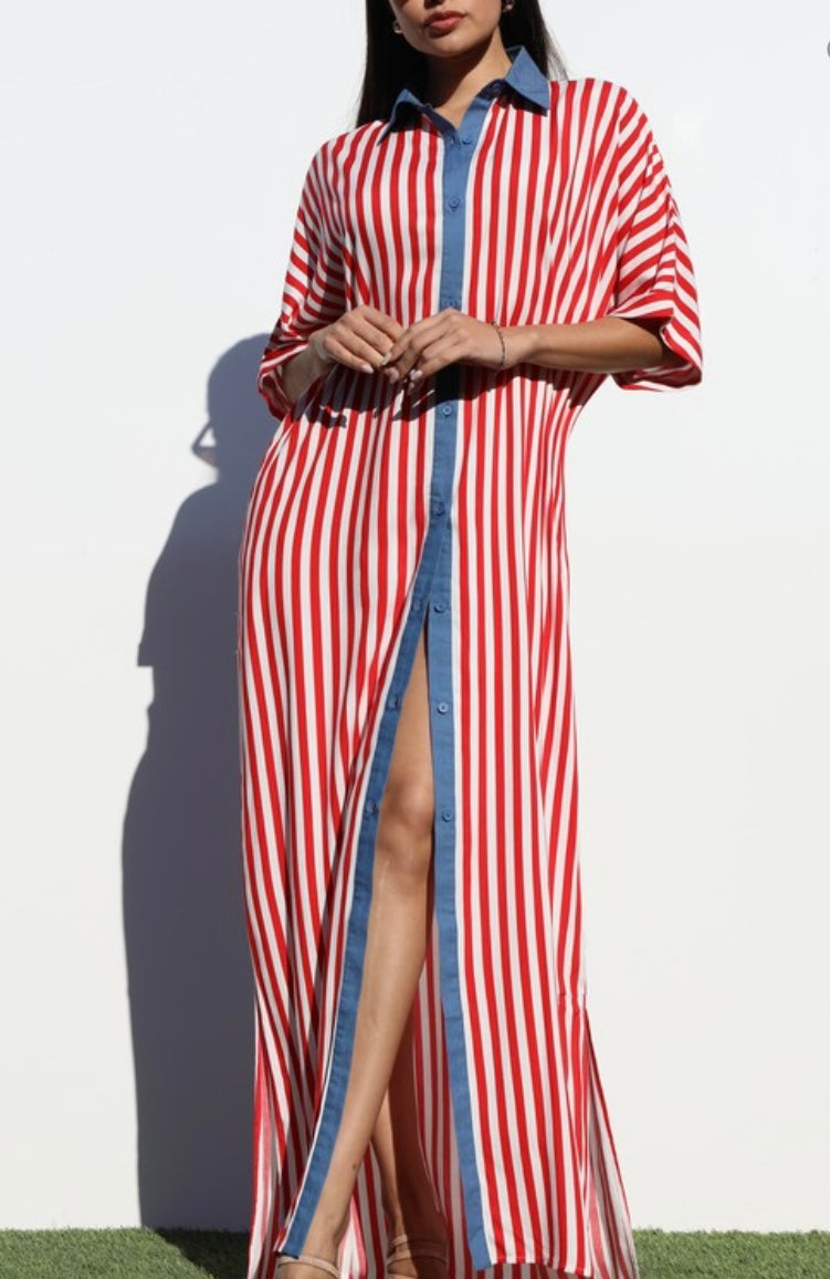Striped Red & White Shirt Dress