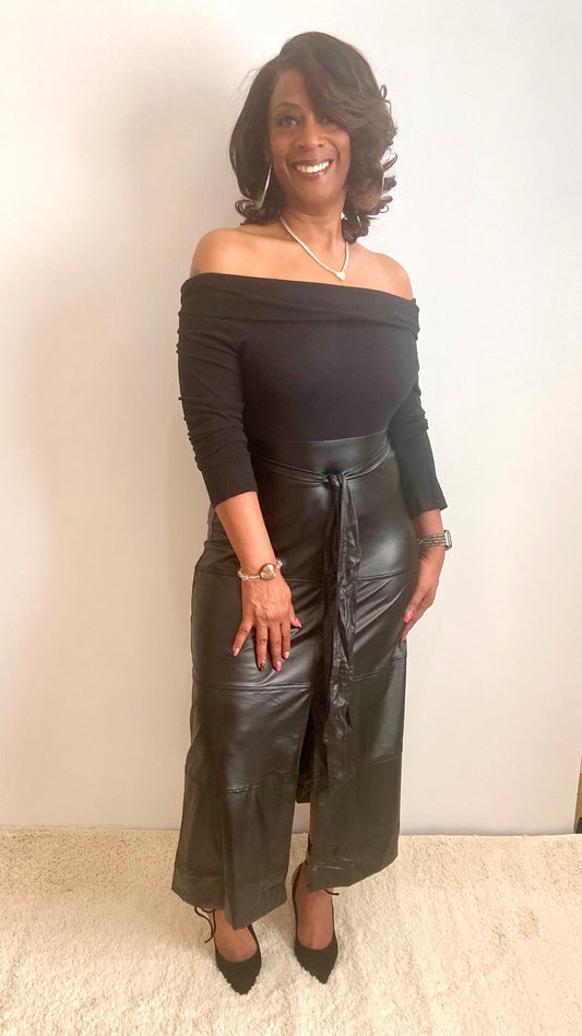 Off the shoulder faux leather dress