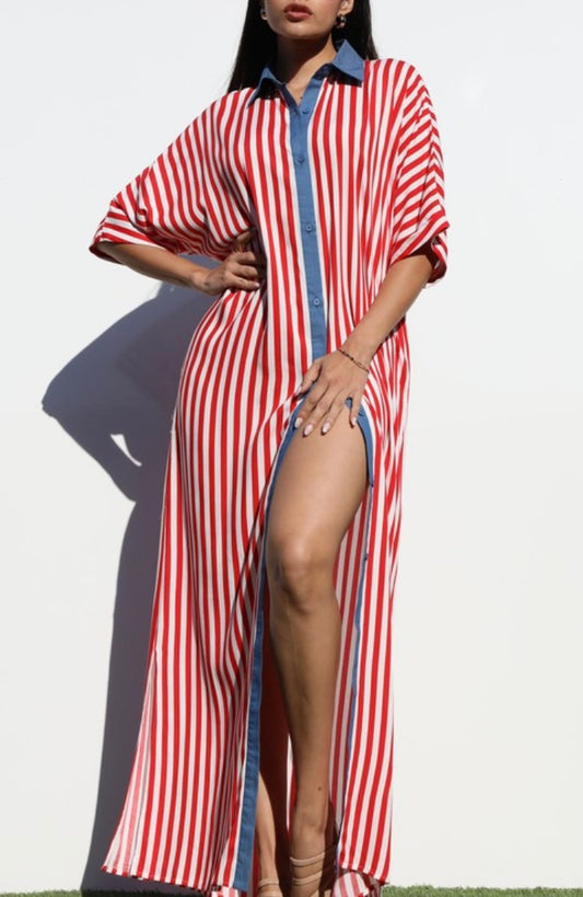 Striped Red & White Shirt Dress