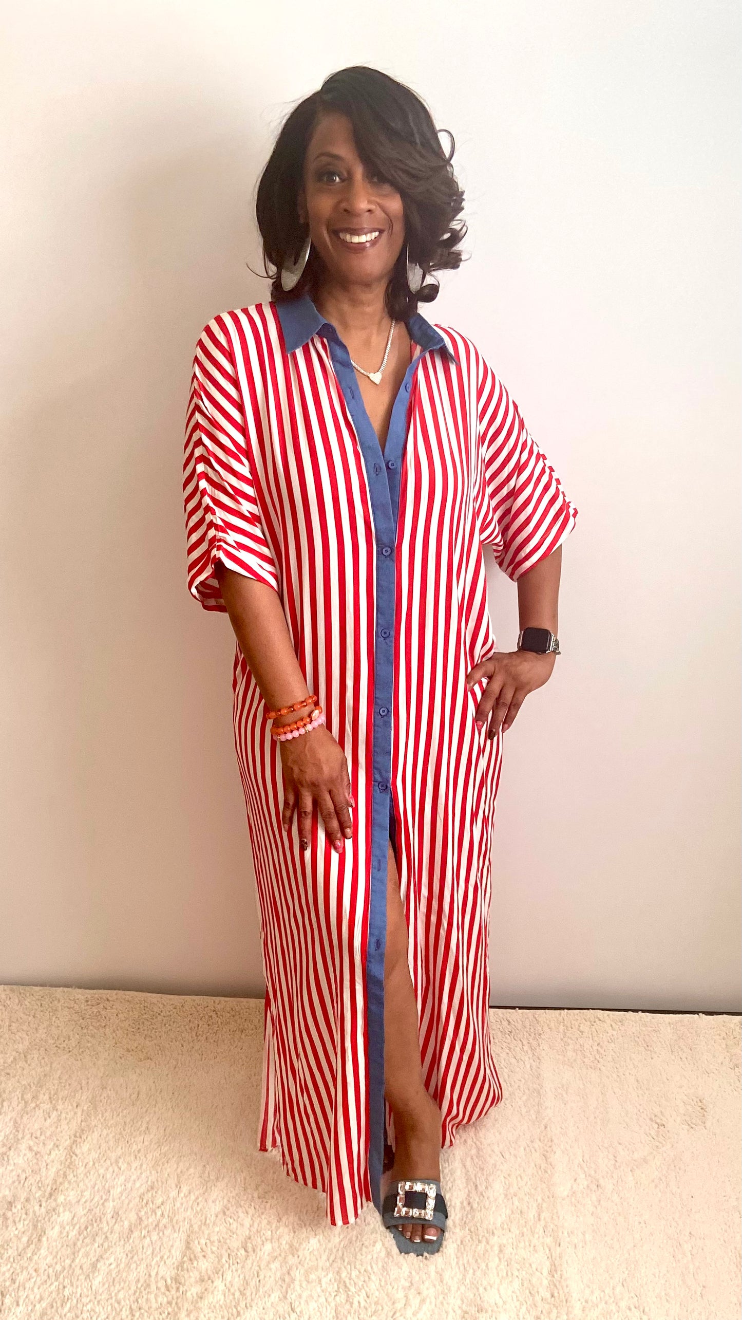 Striped Red & White Shirt Dress