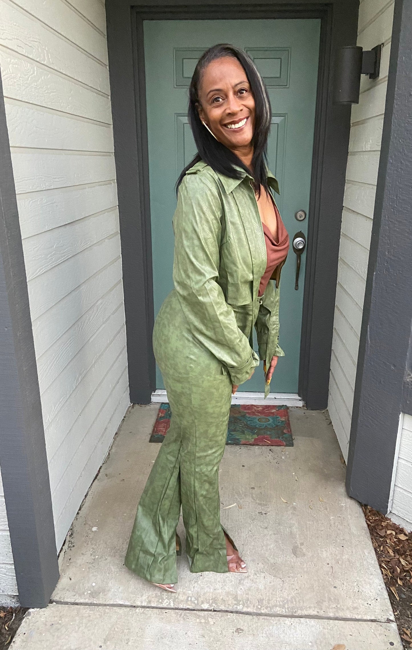 Olive Green Faux Leather 2pc