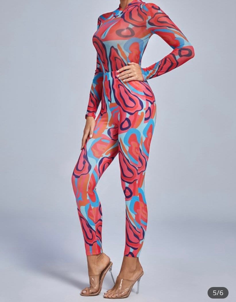 Red 2pc Mesh Leggings Set