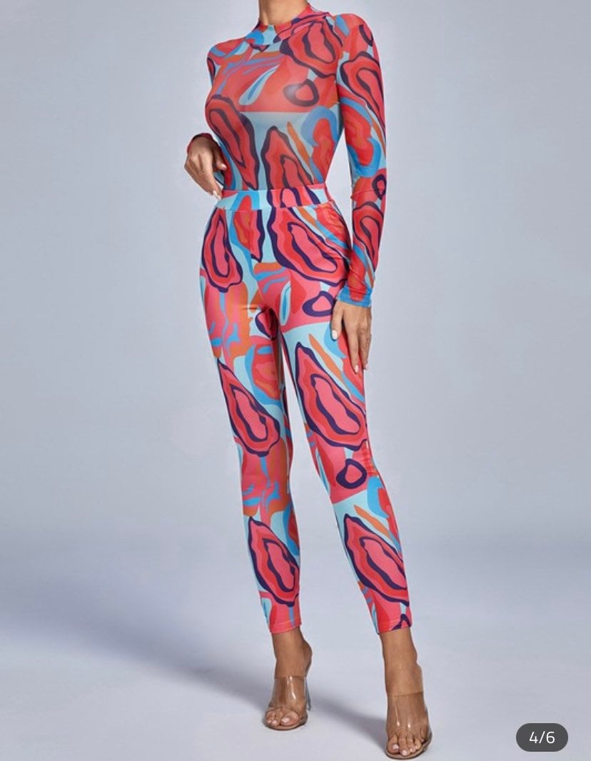 Red 2pc Mesh Leggings Set