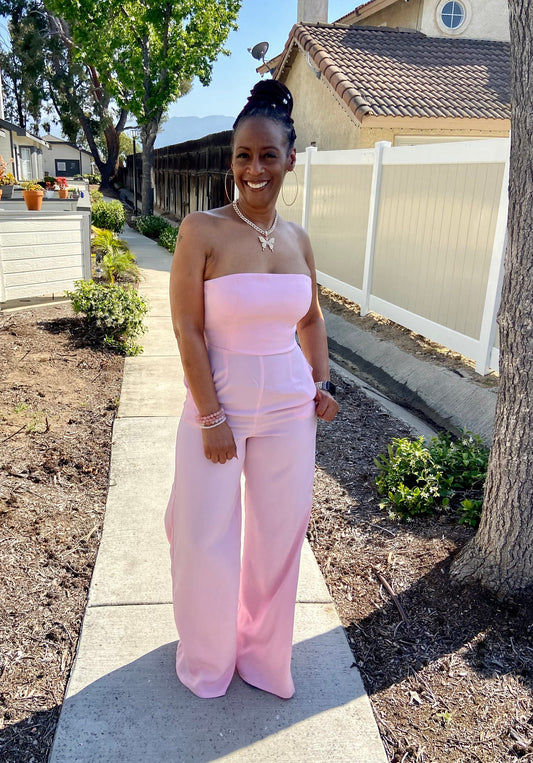 Pink tubed top jumpsuit