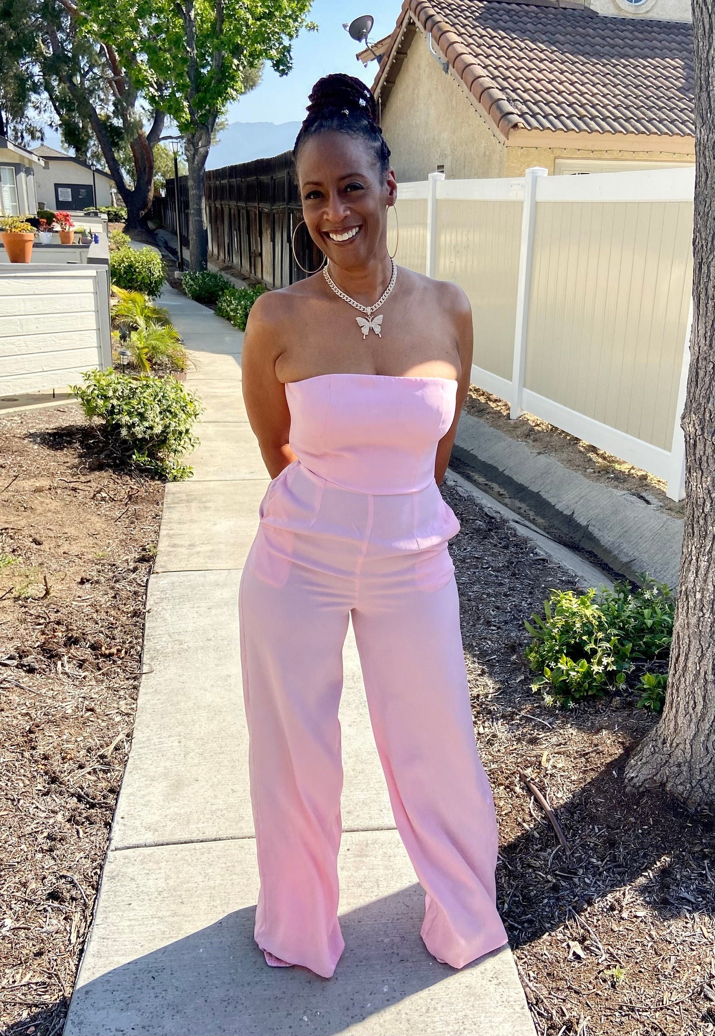 Pink tubed top jumpsuit