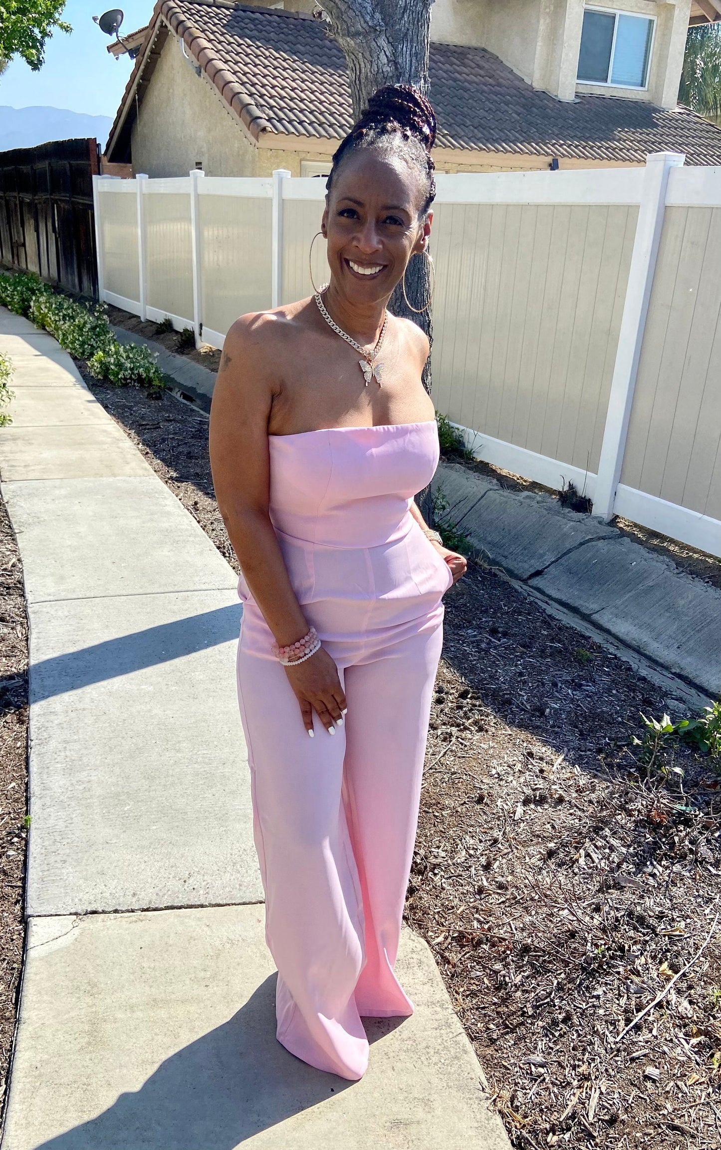 Pink tubed top jumpsuit