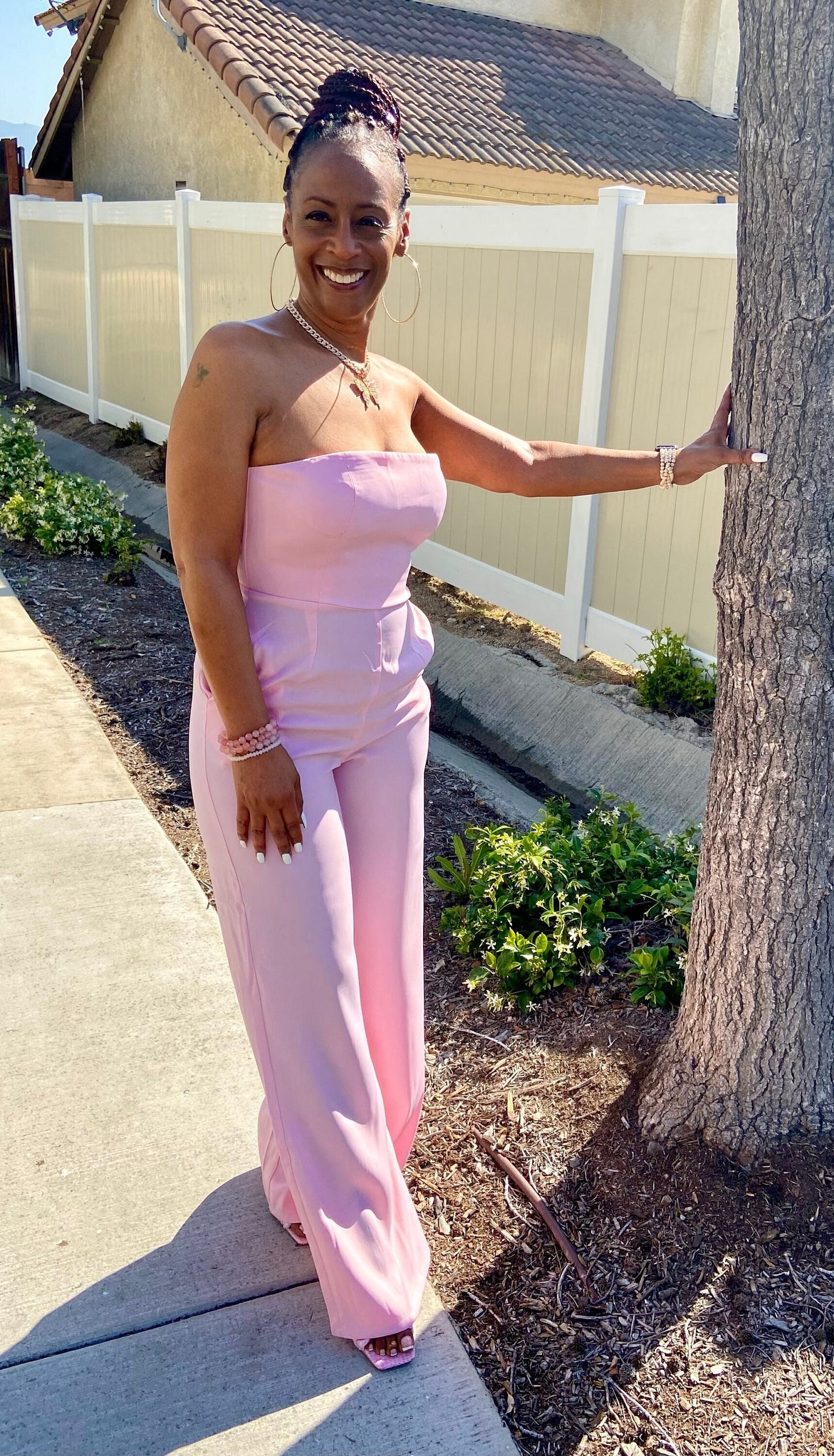 Pink tubed top jumpsuit