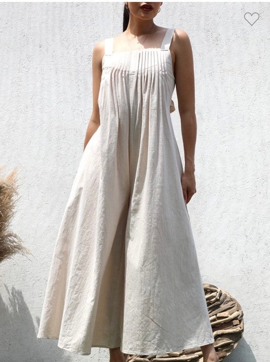 Square neck pleated front Jumpsuit